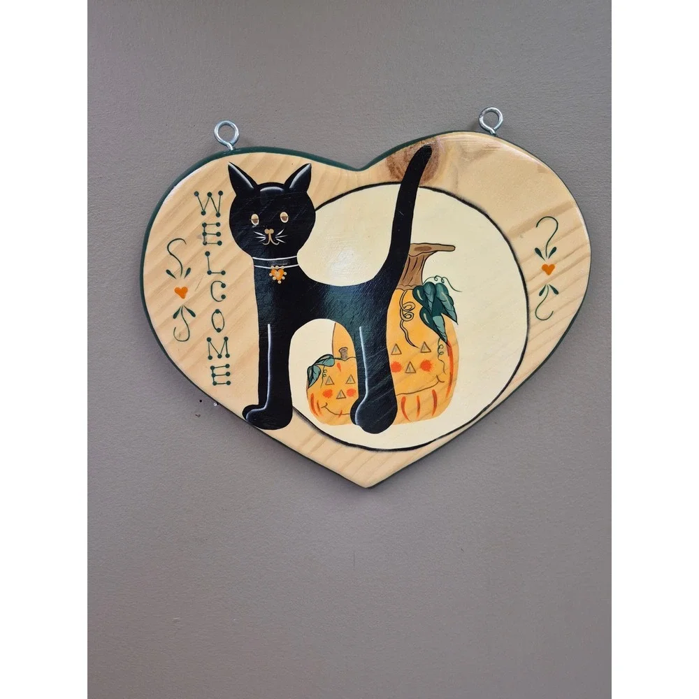 JDI Vintage Halloween Welcome Sign Black Cat Pumpkin Wood Wall Decor Mexico gift